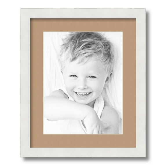 ArtToFrames 14x17 Matted Picture Frame with 10x13 Single Mat Photo Opening Framed in 1.25 Satin White Frame and 2 Desert Sand Mat (FWM-3966-14x17)