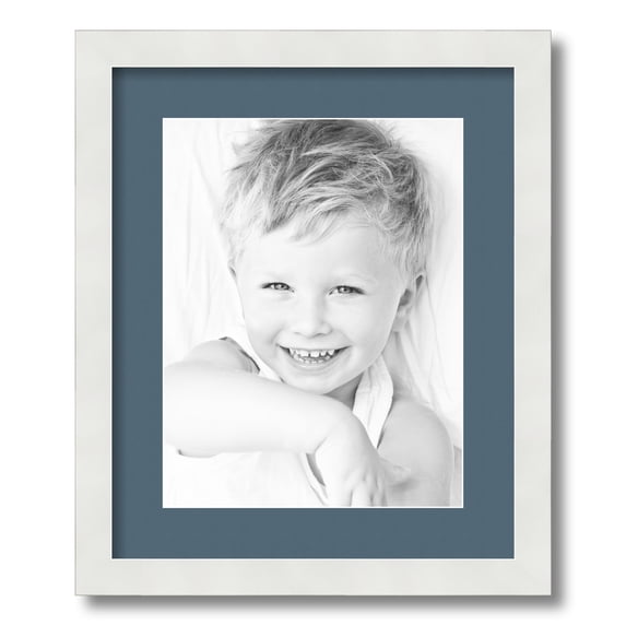 ArtToFrames 14x17" Matted Picture Frame with 10x13" Single Mat Photo Opening Framed in 1.25" Satin White Frame and 2" Dutch Blue Mat (FWM-3966-14x17)