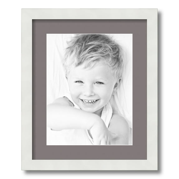 ArtToFrames 14x17" Matted Picture Frame with 10x13" Single Mat Photo Opening Framed in 1.25" Satin White Frame and 2" Pewter Mat (FWM-3966-14x17)
