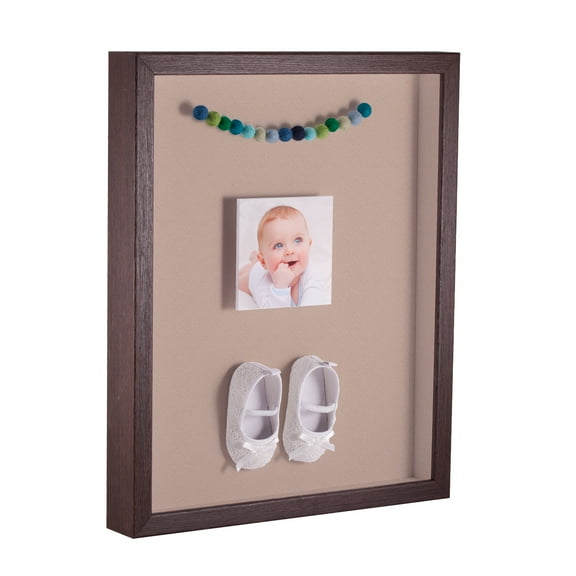 ArtToFrames 14x18 Inch Shadow Box Picture Frame, with a Verlinga Brown 1 Wide Shadowbox frame and Grey Beige Mat Backing (4656)