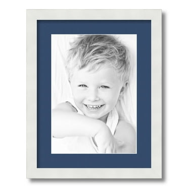 ArtToFrames 14x18 Matted Picture Frame with 10x14 Single Mat Photo Opening Framed in 1.25 Satin White Frame and 2 Delft Blue Mat (FWM-3966-14x18)