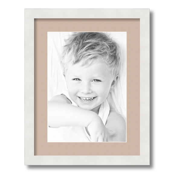 ArtToFrames 14x18 Matted Picture Frame with 10x14 Single Mat Photo Opening Framed in 1.25 Satin White Frame and 2 Grey Beige Mat (FWM-3966-14x18)