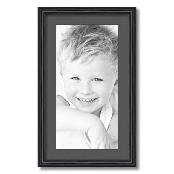 ArtToFrames 14x24" Matted Picture Frame with 10x20" Single Mat Photo Opening Framed in 1.25" Black Stain on Solid Red Oak and 2" Charcoal Mat (FWM-4083-14x24)