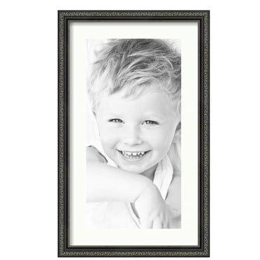 ArtToFrames 14x24" Matted Picture Frame with 10x20" Single Mat Photo Opening Framed in 1.25" Antique Black and 2" Porcelain Mat (FWM-5106-14x24)