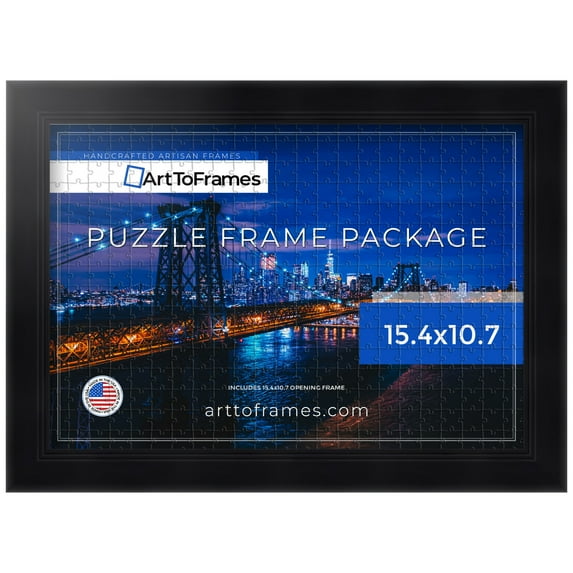 ArtToFrames 15.4x10.7 Inch - 39x27 CM Black Puzzle Frame for 300 piece Puzzles.1.38 Inch Custom Wood Puzzle Frames, Satin Black Double Step Lip - Comes with Regular Glass