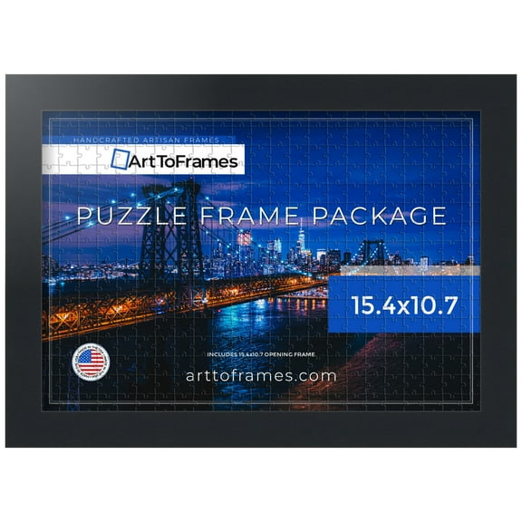 ArtToFrames 15.4x10.7 Inch - 39x27 CM Black Puzzle Frame for 300 piece Puzzles.1.25 Inch Custom MDF Puzzle Frames, Black - Comes with Regular Glass