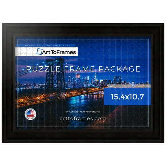 ArtToFrames 15.4x10.7 Inch - 39x27 CM Black Puzzle Frame for 300 piece Puzzles.1.50 Inch Custom MDF Puzzle Frames, Colonial Onyx - Comes with Regular Glass