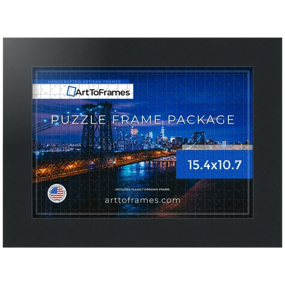 ArtToFrames 15.4x10.7 Inch - 39x27 CM Black Puzzle Frame for 300 piece Puzzles.2.00 Inch Custom MDF Puzzle Frames, Black - Comes with Regular Glass