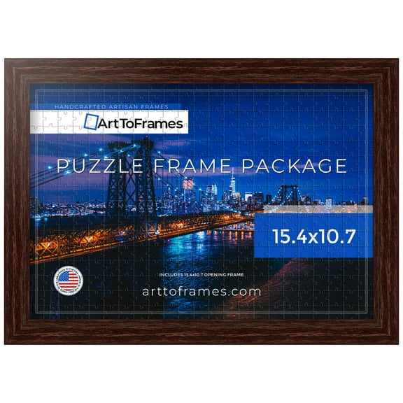 ArtToFrames 15.4x10.7 Inch - 39x27 CM Brown Puzzle Frame for 300 piece Puzzles.1.13 Inch Custom Wood Puzzle Frames, Walnut - Comes with Regular Glass
