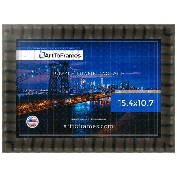 ArtToFrames 15.4x10.7 Inch - 39x27 CM Multi Puzzle Frame for 300 piece Puzzles.1.75 Inch Custom Wood Puzzle Frames, Black Cascade - Comes with Regular Glass