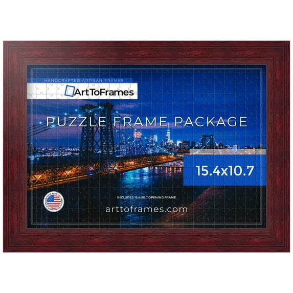 ArtToFrames 15.4x10.7 Inch - 39x27 CM Red Puzzle Frame for 300 piece Puzzles.1.50 Inch Custom Wood Puzzle Frames, Cherry - Comes with Regular Glass