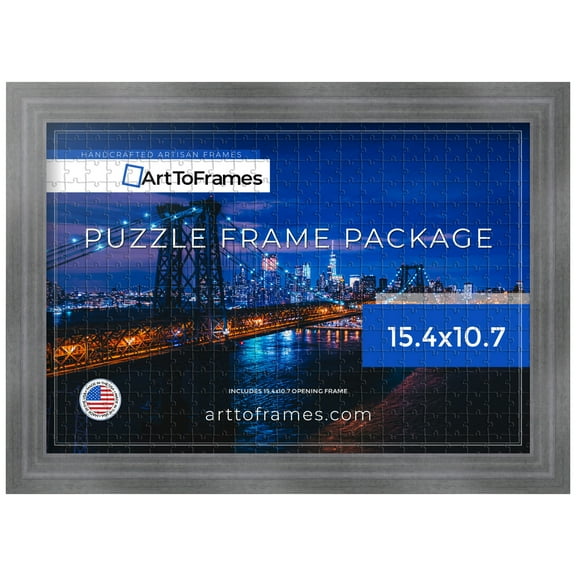 ArtToFrames 15.4x10.7 Inch - 39x27 CM Silver Puzzle Frame for 300 piece Puzzles.1.25 Inch Custom MDF Puzzle Frames, Muted Cold Silver - Comes with Regular Glass