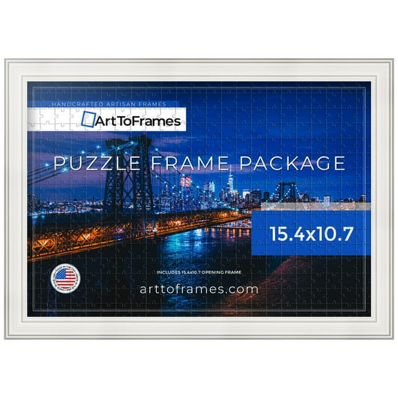 ArtToFrames 15.4x10.7 Inch - 39x27 CM White Puzzle Frame for 300 piece Puzzles.1.00 Inch Custom Wood Puzzle Frames, White - Comes with Regular Glass