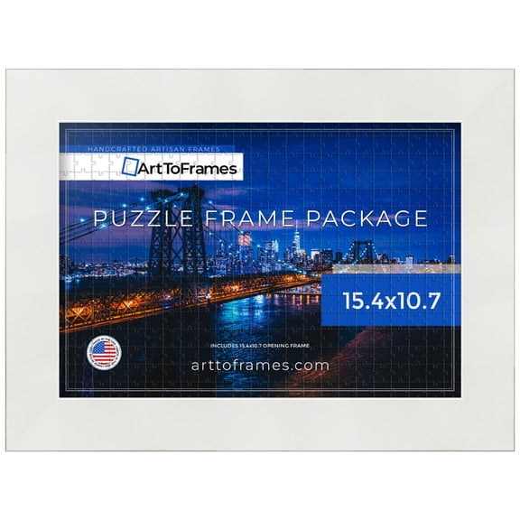 ArtToFrames 15.4x10.7 Inch - 39x27 CM White Puzzle Frame for 300 piece Puzzles.2.00 Inch Custom MDF Puzzle Frames, White - Comes with Regular Glass