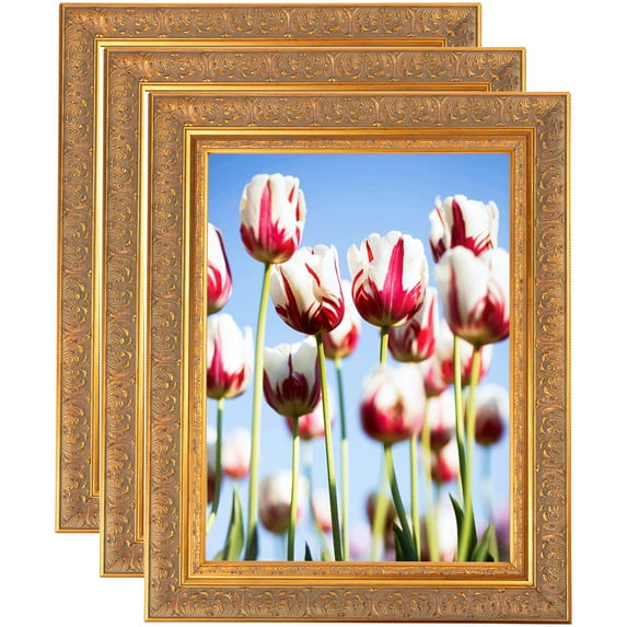 ArtToFrames 15" x 22" Wide Gold with Green Tones Picture Frame, 15x22 inch Gold Wood Poster Frame (WOM-5078), 3 Pack