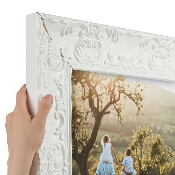 ArtToFrames 15" x 27" Avalon Pearl White Baroque Picture Frame, 15x27 inch White Wood Poster Frame (WOM-5266), Pack