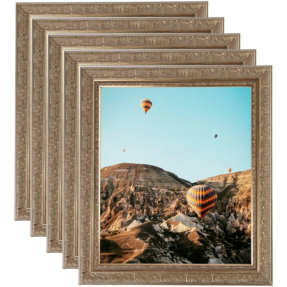 ArtToFrames 15" x 28" Ornate Silver with Bead Picture Frame, 15x28 inch Silver Wood Poster Frame (WOM-5076), 5 Pack