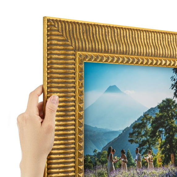ArtToFrames 15" x 31" Versailles Wave Ornate Gold Picture Frame, 15x31 inch Gold Wood Poster Frame (WOM-5245), Pack