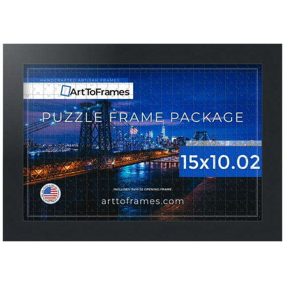 ArtToFrames 15x10.02 Inch - 38x26 CM Black Puzzle Frame for 1000 piece Puzzles.1.25 Inch Custom MDF Puzzle Frames, Soft Black - Comes with Regular Glass