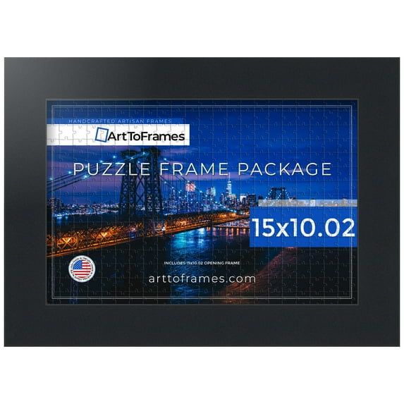 ArtToFrames 15x10.02 Inch - 38x26 CM Black Puzzle Frame for 1000 piece Puzzles.2.00 Inch Custom MDF Puzzle Frames, Black - Comes with Regular Glass