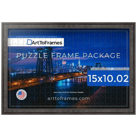 ArtToFrames 15x10.02 Inch - 38x26 CM Brown Puzzle Frame for 1000 piece Puzzles.0.75 Inch Custom Wood Puzzle Frames, Dark Brown - Comes with Regular Glass