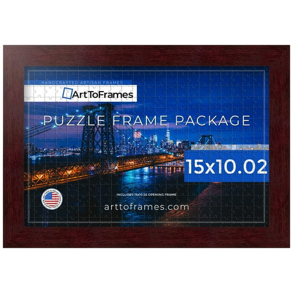 ArtToFrames 15x10.02 Inch - 38x26 CM Brown Puzzle Frame for 1000 piece Puzzles.1.25 Inch Custom MDF Puzzle Frames, Mahogany - Comes with Regular Glass