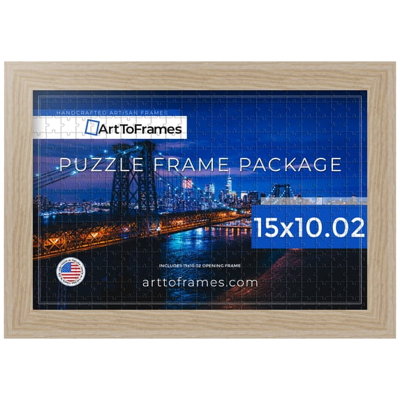 ArtToFrames 15x10.02 Inch - 38x26 CM Brown Puzzle Frame for 1000 piece Puzzles.1.25 Inch Custom MDF Puzzle Frames, Natural Oak - Comes with Regular Glass