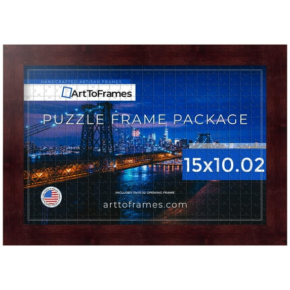ArtToFrames 15x10.02 Inch - 38x26 CM Red Puzzle Frame for 1000 piece Puzzles.1.25 Inch Custom Wood Puzzle Frames, Cherry - Comes with Regular Glass
