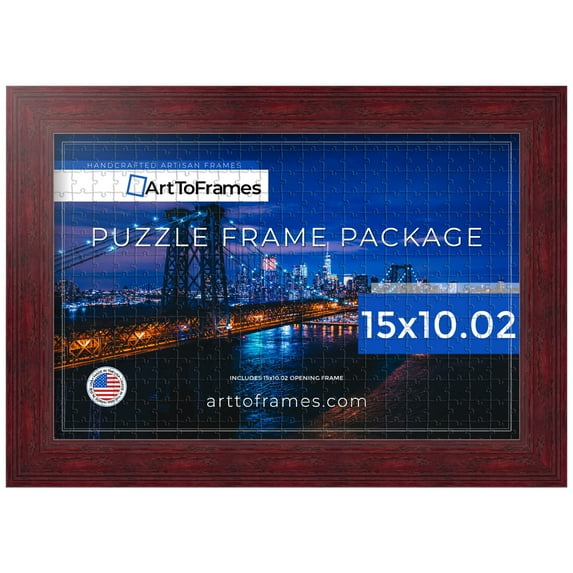 ArtToFrames 15x10.02 Inch - 38x26 CM Red Puzzle Frame for 1000 piece Puzzles.1.50 Inch Custom Wood Puzzle Frames, Cherry - Comes with Regular Glass