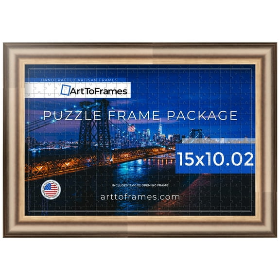 ArtToFrames 15x10.02 Inch - 38x26 CM Silver Puzzle Frame for 1000 piece Puzzles.1.38 Inch Custom Wood Puzzle Frames, Anique Silver - Comes with Regular Glass