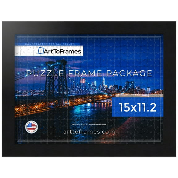 ArtToFrames 15x11.2 Inch - 28.5x38 CM Black Puzzle Frame for 100 piece Puzzles.1.25 Inch Custom MDF Puzzle Frames, Black Steel - Comes with Regular Glass