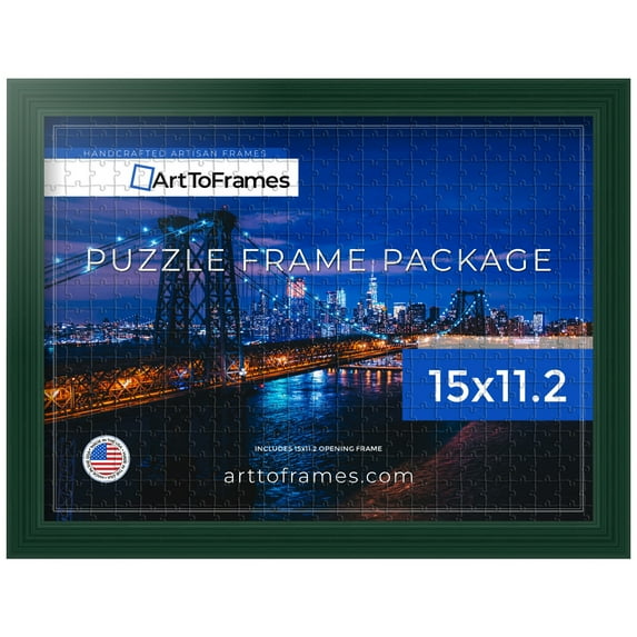 ArtToFrames 15x11.2 Inch - 28.5x38 CM Green Puzzle Frame for 100 piece Puzzles.1.00 Inch Custom Wood Puzzle Frames, Green - Comes with Regular Glass
