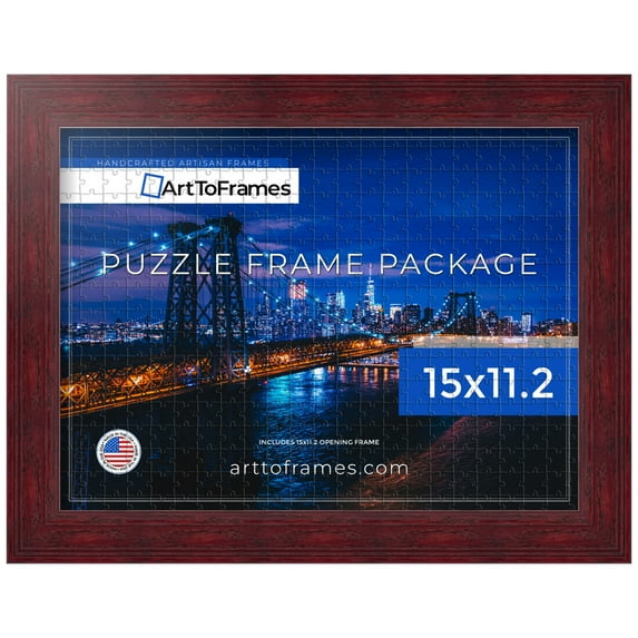 ArtToFrames 15x11.2 Inch - 28.5x38 CM Red Puzzle Frame for 100 piece Puzzles.1.50 Inch Custom Wood Puzzle Frames, Cherry - Comes with Regular Glass