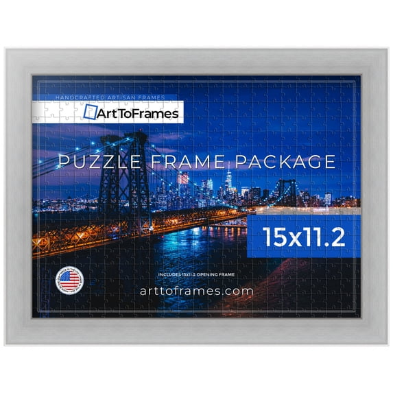 ArtToFrames 15x11.2 Inch - 28.5x38 CM Silver Puzzle Frame for 100 piece Puzzles.1.25 Inch Custom MDF Puzzle Frames, Stainless Steel - Comes with Regular Glass
