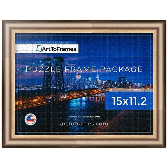 ArtToFrames 15x11.2 Inch - 28.5x38 CM Silver Puzzle Frame for 100 piece Puzzles.1.38 Inch Custom Wood Puzzle Frames, Anique Silver - Comes with Regular Glass