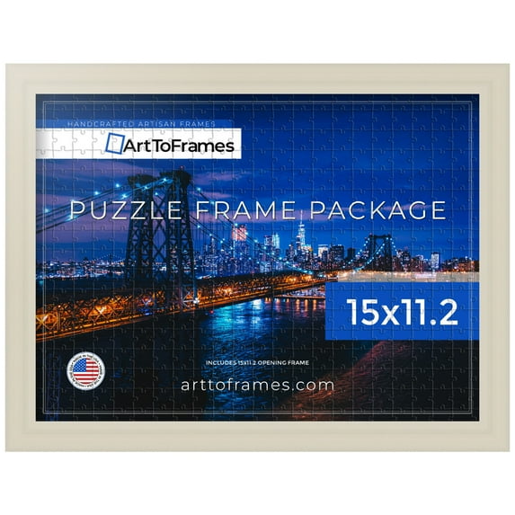 ArtToFrames 15x11.2 Inch - 28.5x38 CM White Puzzle Frame for 100 piece Puzzles.1.00 Inch Custom Wood Puzzle Frames, White - Comes with Regular Glass