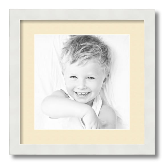 ArtToFrames 15x15 Matted Picture Frame with 11x11 Single Mat Photo Opening Framed in 1.25 Satin White Frame and 2 Cream Mat (FWM-3966-15x15)