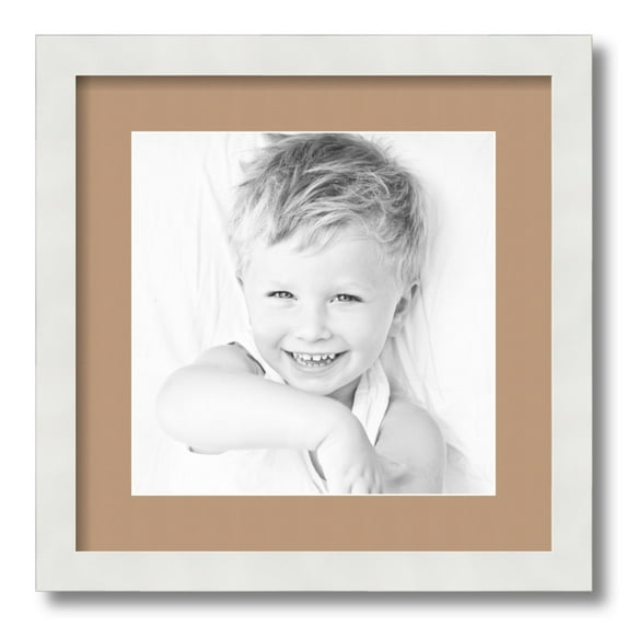 ArtToFrames 15x15 Matted Picture Frame with 11x11 Single Mat Photo Opening Framed in 1.25 Satin White Frame and 2 Desert Sand Mat (FWM-3966-15x15)