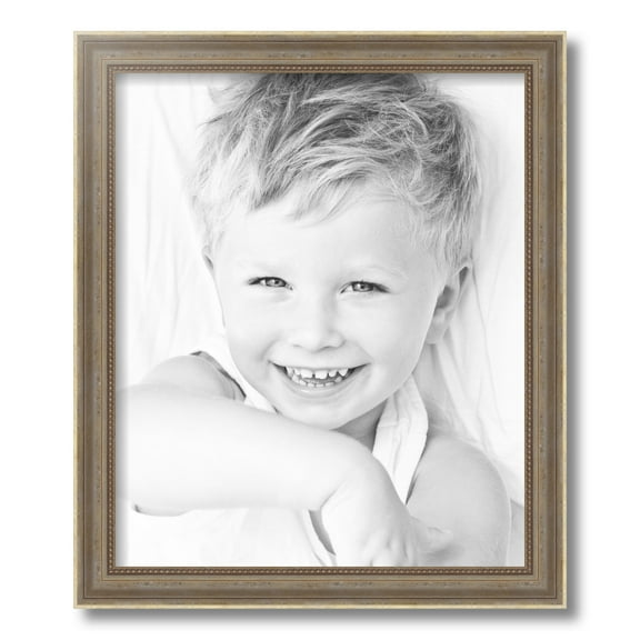 ArtToFrames 15x18 Inch Aged White Gold Picture Frame, This Silver Wood Poster Frame is Great for Your Art or Photos, Comes with Regular Glass (2036)