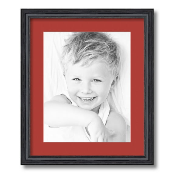 ArtToFrames 15x18 Matted Picture Frame with 11x14 Single Mat Photo Opening Framed in 1.25 Black Stain on Solid Red Oak and 2 Deep Red Mat (FWM-4083-15x18)