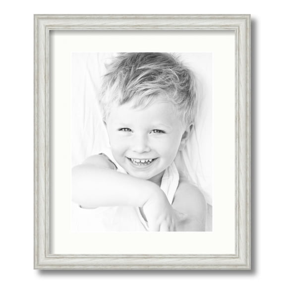 ArtToFrames 15x18 Matted Picture Frame with 11x14 Single Mat Photo Opening Framed in 1.25 Off White Wash on Ash and 2 Fabric White Mat (FWM-4098-15x18)