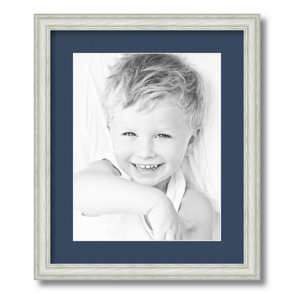 ArtToFrames 15x18" Matted Picture Frame with 11x14" Single Mat Photo Opening Framed in 1.25" Off White Wash on Ash and 2" Midnight Blue Mat (FWM-4098-15x18)