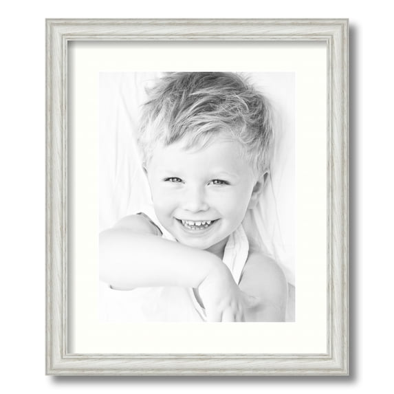 ArtToFrames 15x18" Matted Picture Frame with 11x14" Single Mat Photo Opening Framed in 1.25" Off White Wash on Ash and 2" Porcelain Mat (FWM-4098-15x18)
