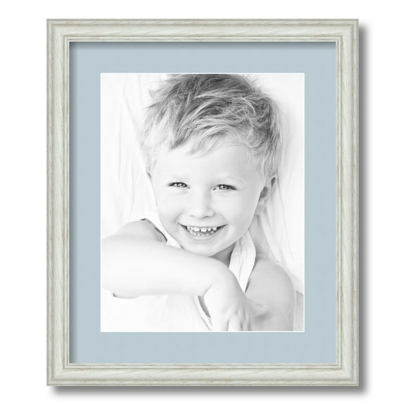 ArtToFrames 15x18" Matted Picture Frame with 11x14" Single Mat Photo Opening Framed in 1.25" Off White Wash on Ash and 2" Baby Blue Mat (FWM-4098-15x18)
