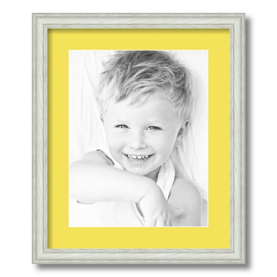 ArtToFrames 15x18" Matted Picture Frame with 11x14" Single Mat Photo Opening Framed in 1.25" Off White Wash on Ash and 2" Canary Mat (FWM-4098-15x18)