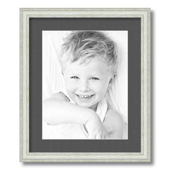 ArtToFrames 15x18" Matted Picture Frame with 11x14" Single Mat Photo Opening Framed in 1.25" Off White Wash on Ash and 2" Charcoal Mat (FWM-4098-15x18)