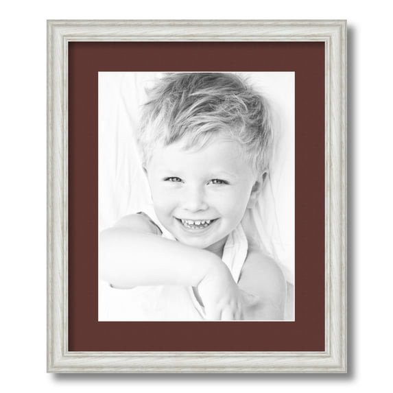 ArtToFrames 15x18 Matted Picture Frame with 11x14 Single Mat Photo Opening Framed in 1.25 Off White Wash on Ash and 2 Maroon Mat (FWM-4098-15x18)