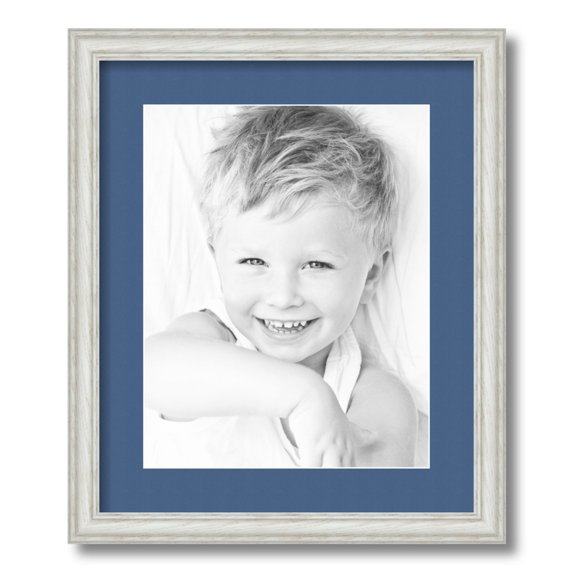 ArtToFrames 15x18" Matted Picture Frame with 11x14" Single Mat Photo Opening Framed in 1.25" Off White Wash on Ash and 2" Royal Mat (FWM-4098-15x18)