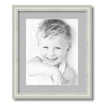 ArtToFrames 15x18 Matted Picture Frame with 11x14 Single Mat Photo Opening Framed in 1.25 Off White Wash on Ash and 2 TV Grey Mat (FWM-4098-15x18)