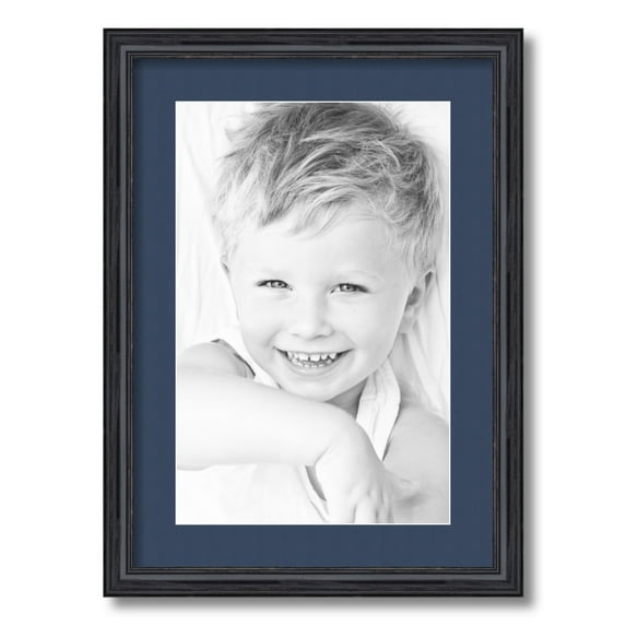 ArtToFrames 15x21 Matted Picture Frame with 11x17 Single Mat Photo Opening Framed in 1.25 Black Stain on Solid Red Oak and 2 Midnight Blue Mat (FWM-4083-15x21)
